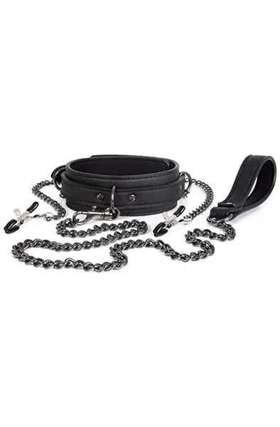 Dark Desire Collar With Nipple Clamps & Leash Halsband med bröstklämmor
