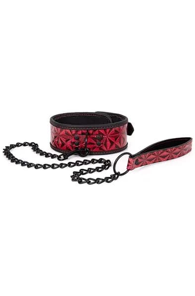 Diabolique Dark Collar With Leash Red Halsband & koppel