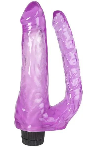 Double Penetrating Vibrating Jelly Dildos Purple Dubbeldildo med vibrator