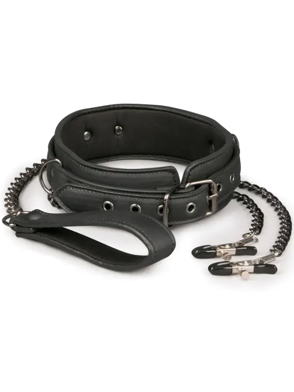 Easytoys Leather Collar With Nipple Chains