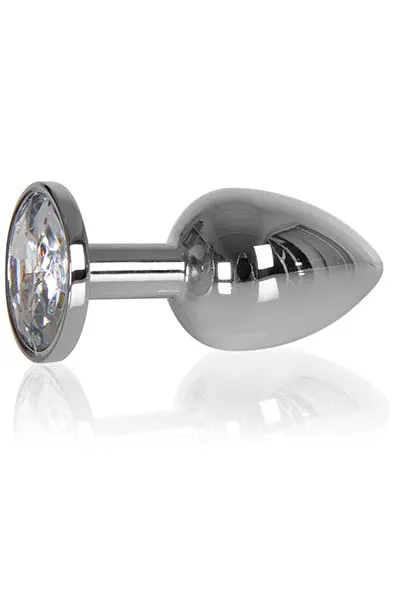 Heavy Butt Plug Silver Clear Stone 145g Analplugg metall