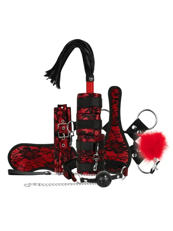 Lace & Leather Look 9-pcs Bondage Set Bondage paket