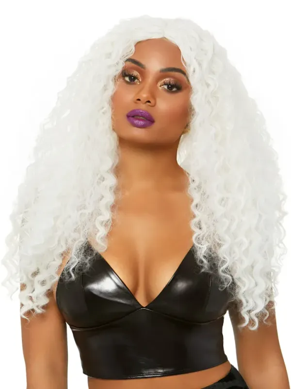 Long Curly Wig White Peruk