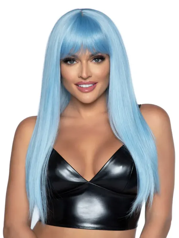 Long Straight Bang Wig Blue Peruk