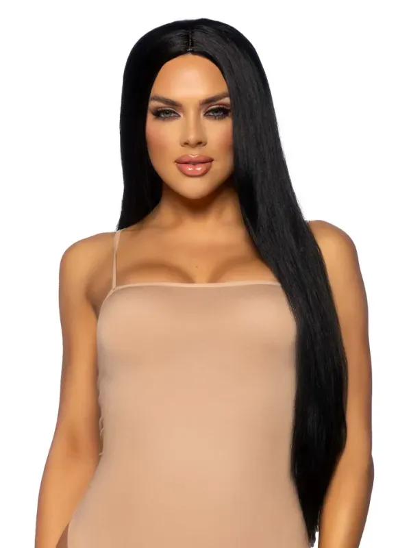 Long Straight Center Part Wig Black Peruk