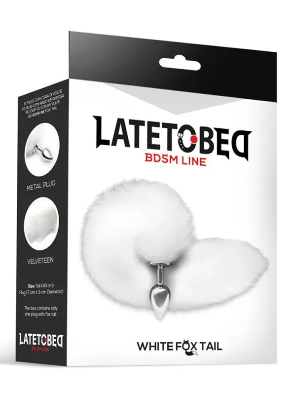 Metal Butt Plug With White Foxy Tail 40 cm Analplugg med svans
