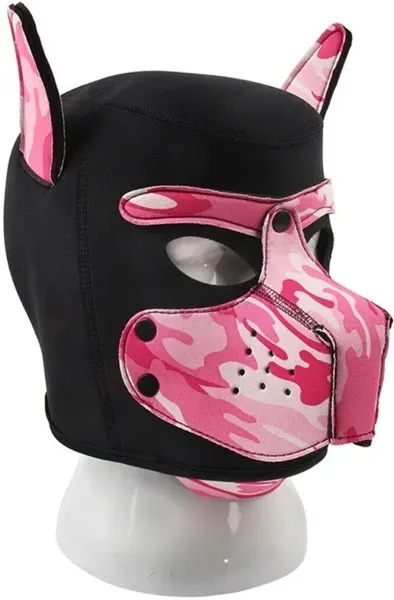 Neoprene Dog On Mask Black-Camouflage Pink BDSM mask