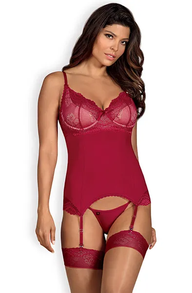 Obsessive Rosalyne Corset & Thong Red S/M Sexiga underkläder