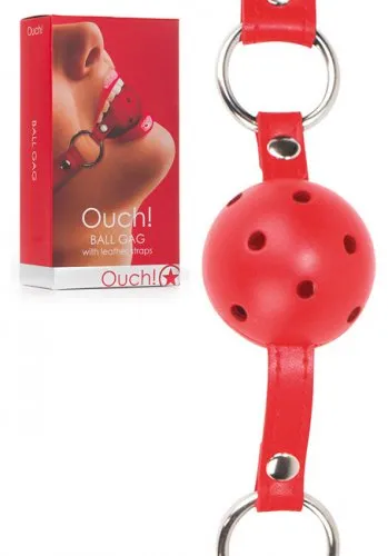 Ouch! Ball Gag with leather straps - Red