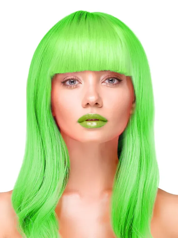 Party Wig Long Straight Hair Neon Green Peruk