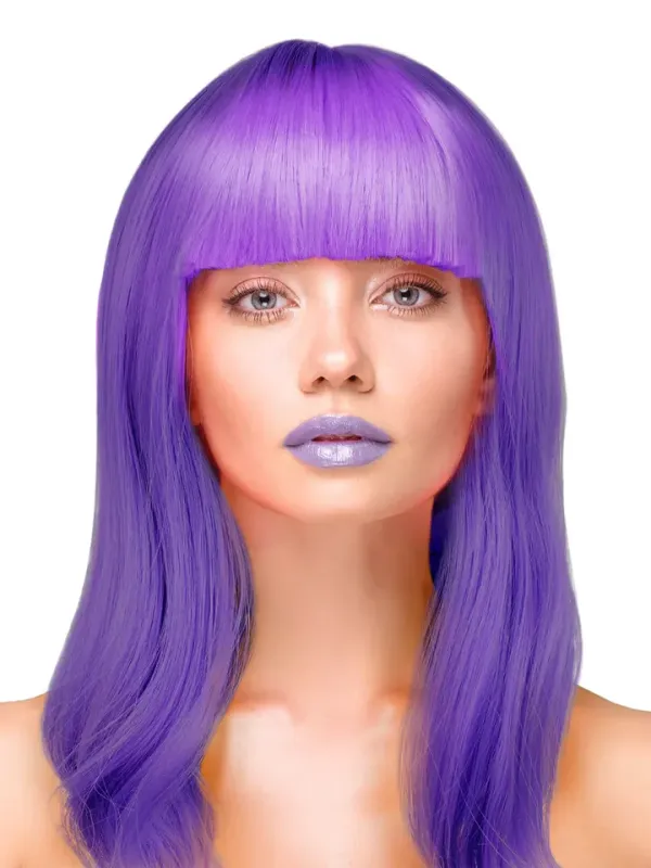Party Wig Long Straight Purple Hair Peruk