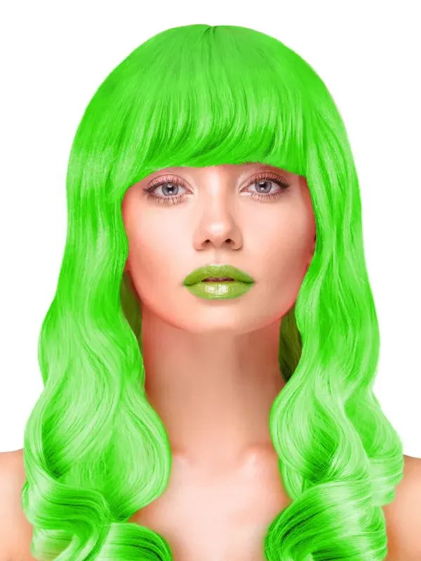 Party Wig Long Wavy Hair Neon Green Peruk