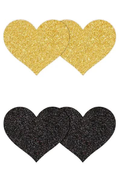 Pretty Pasties Glitter Hearts Black Gold 2 Pair Nipple covers