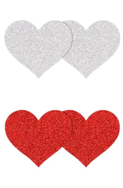 Pretty Pasties Glitter Hearts Red Silver 2 Pair Nipple covers