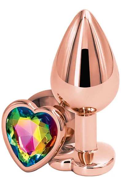 Rose Gold Rainbow Heart Medium Analplugg metall