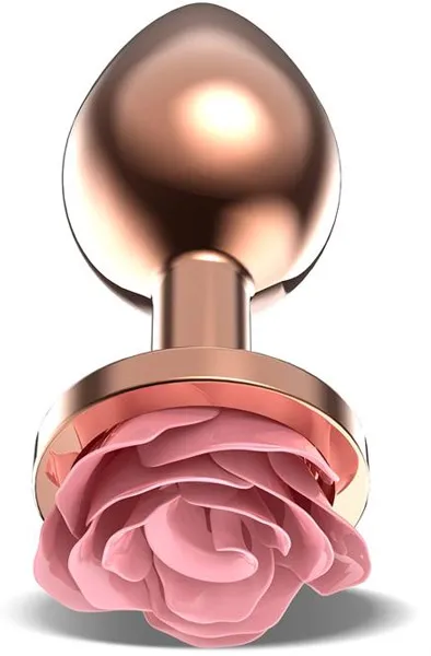Rosegold Metal Anal Plug With Pink Rose Medium Analplugg