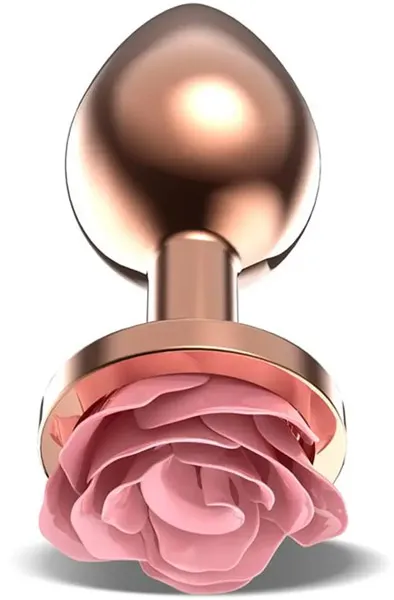 Rosegold Metal Anal Plug With Pink Rose Small Analplugg metall