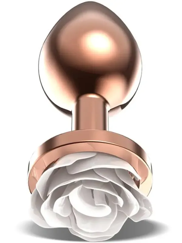 Rosegold Metal Anal Plug With White Rose Medium Analplugg metall