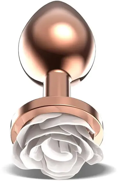 Rosegold Metal Anal Plug With White Rose Small Analplugg metall