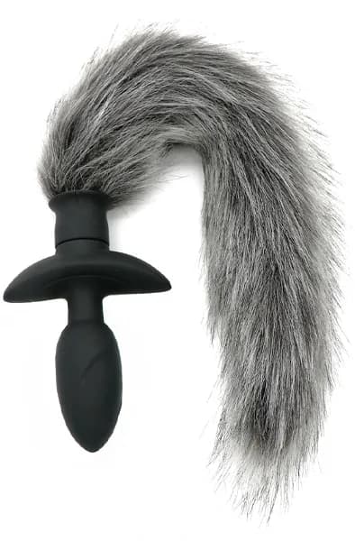 Rotating Plug With Grey Fur Analplugg med svans