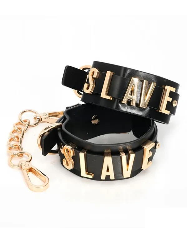 Slave Handcuff With Golden Chain Handbojor