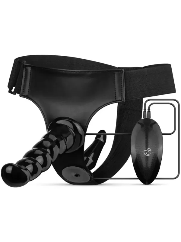 Vibrating Strap-On Set Black Strap-on dubbel
