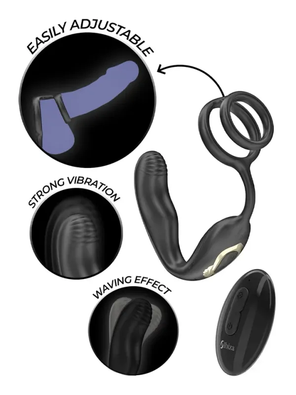 Wiggle Rotating Anal Plug With Perineal Vibration Prostatavibrator med penisring