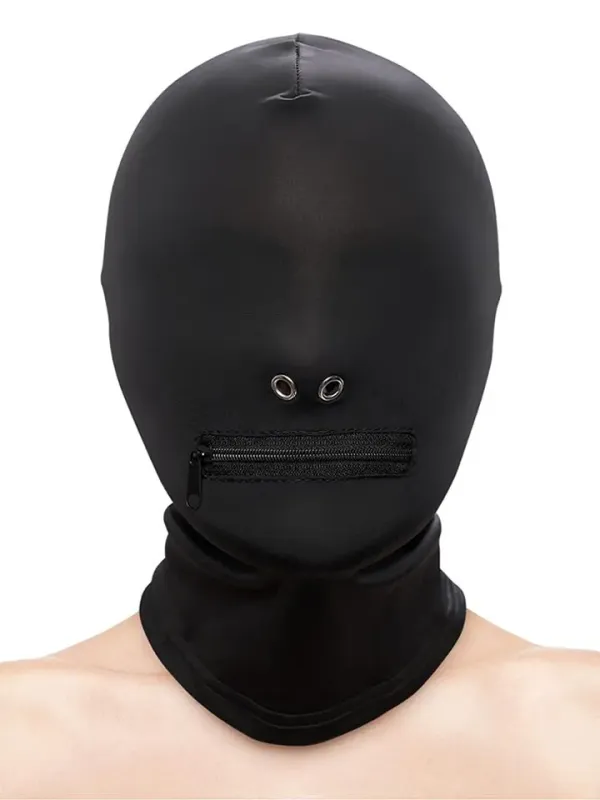 Zippered Mouth Hood Black BDSM mask