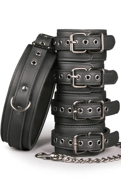 Fetish Set With Collar, Ankle- & Wrist Cuffs Positionshållare