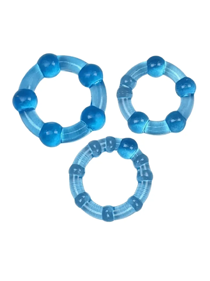 Beaded Ring Set 3-Pack Blue