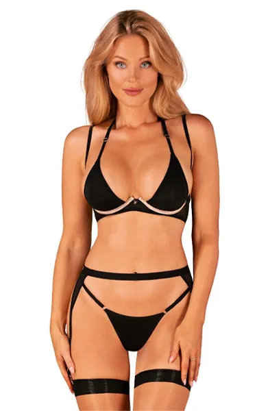 Obsessive Selinne 3-pcs Set Black XL/XXL BH & BH-set