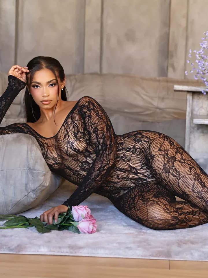 Lace Lingerie Bodystocking Black