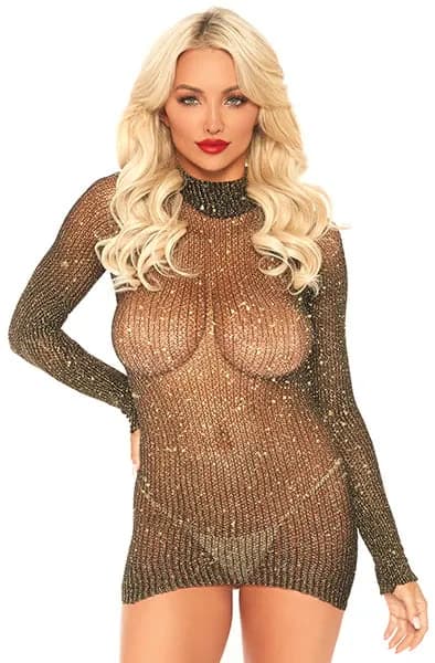 Leg Avenue Lurex Sleeved Fishnet Dress One Size Sexiga kläder