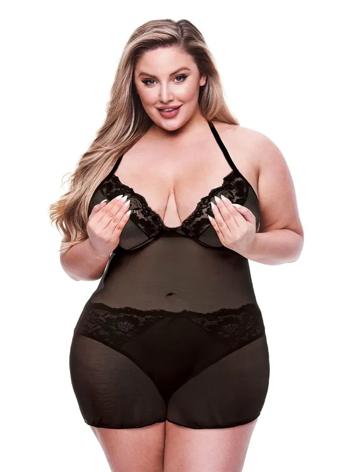 Eco Chemise & Panty Set Black Queen Size Underklädesset