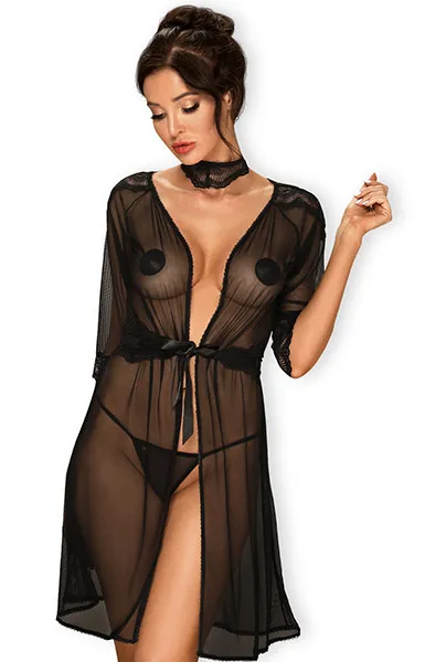 Obsessive Lucita Peignoir Black S/M Sexig morgonrock