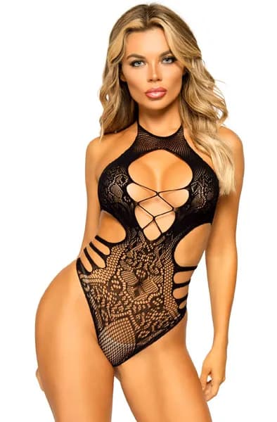 Cut Out Strappy Bodysuit Black O/S Teddy