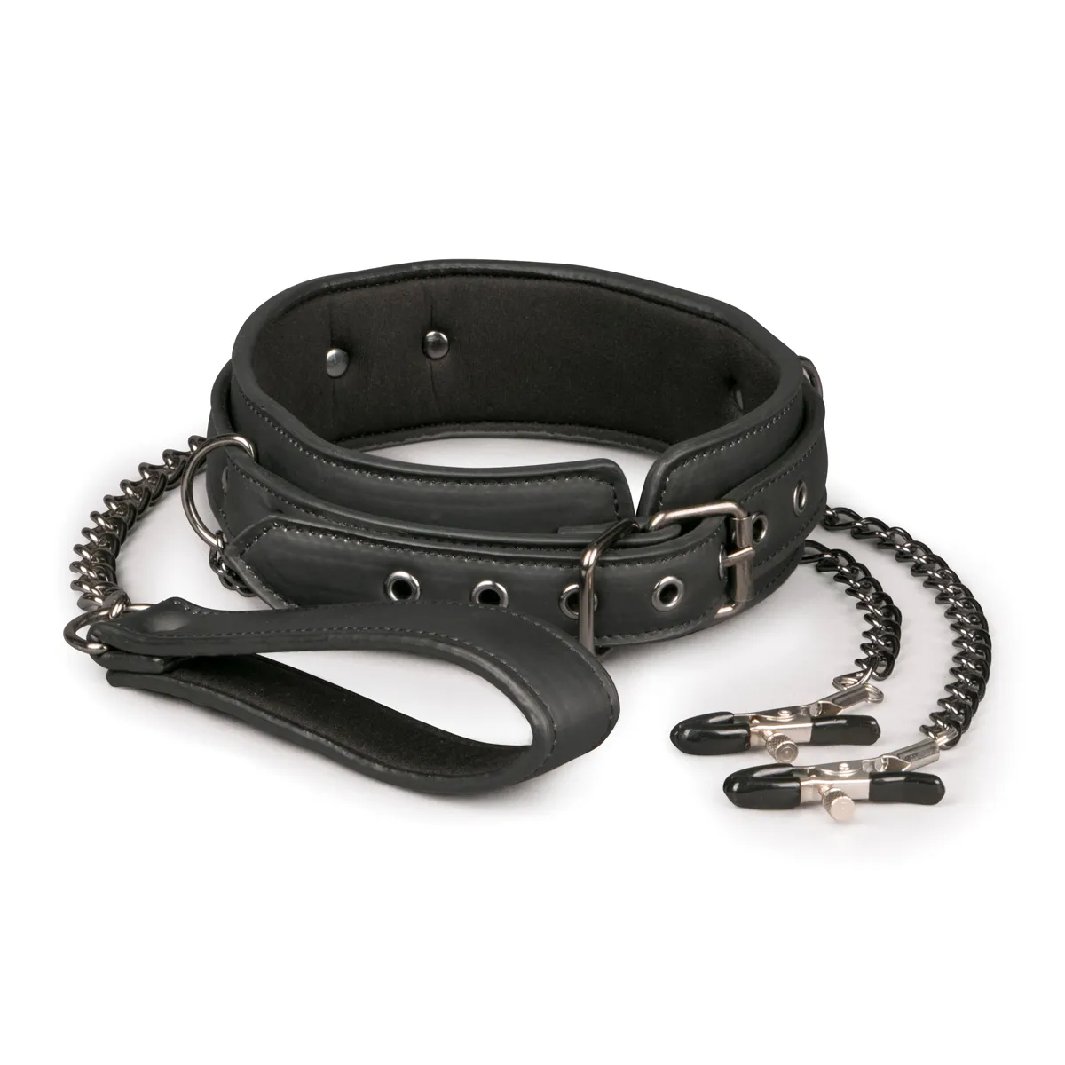 Easytoys Leather Collar With Nipple Chains Halsband med bröstklämmor