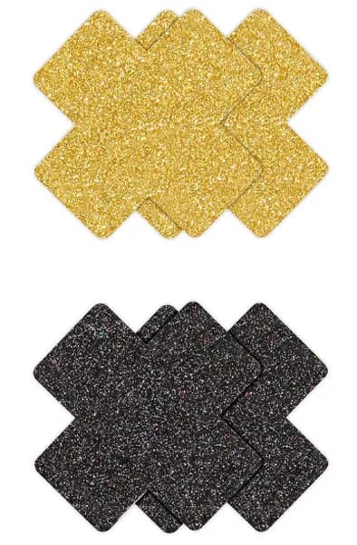 Pretty Pasties Glitter Cross Black Gold 2 Pair Nipple covers