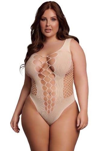 Beige V-ringad teddy - plus size