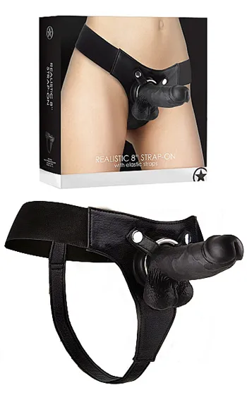 Shots Realistic Strap-On Black 20 cm Strap-on med sele
