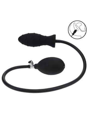Ribbed Inflatable Silicone Anal Plug - Black