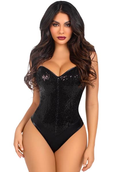 Sequin Boned Bodysuit Black