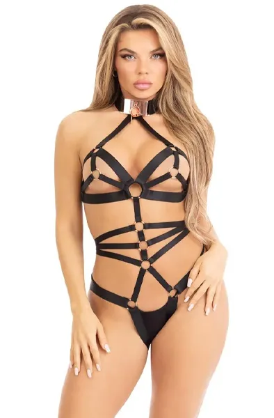 Kink Satin Elastic Crotchless Teddy O/S Teddy