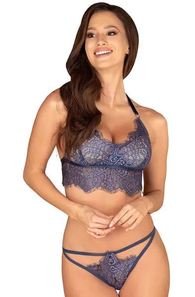Obsessive Flowlace Set Blue L/XL Sexiga underkläder