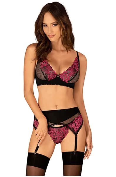 Obsessive Rosenty 3-pcs Set XL/XXL Sexiga underkläder