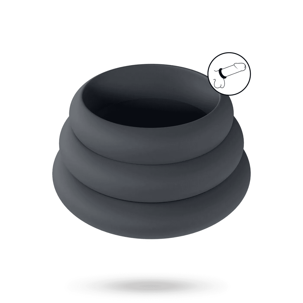 Wide O Silicone Cockring Set of 3 - S/M/L - Black