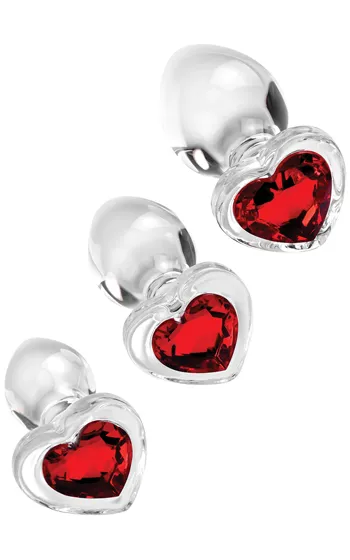 Adam & Eve Red Heart Gem Glass Plug Set Analplugg i glas