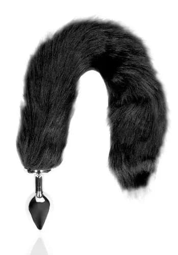Ouch!: Fox Tail with Metal Butt Plug, svart