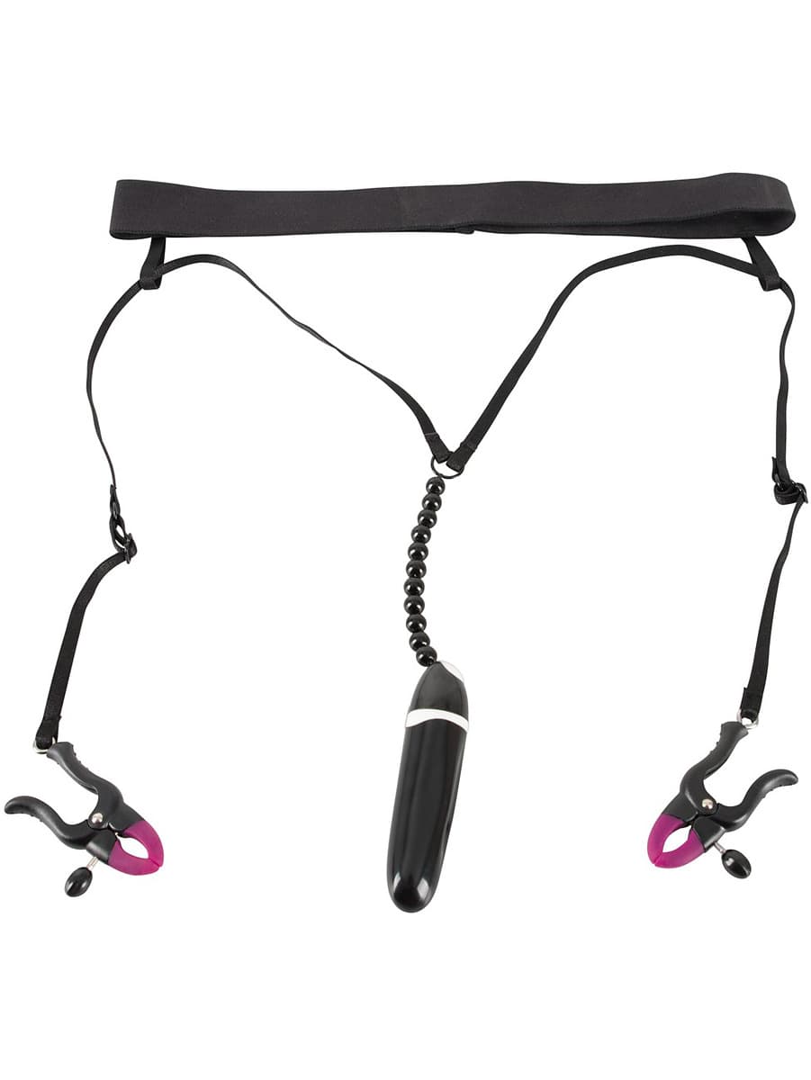Stringtrosa Med Vibrator och Blygdläppsklämmor