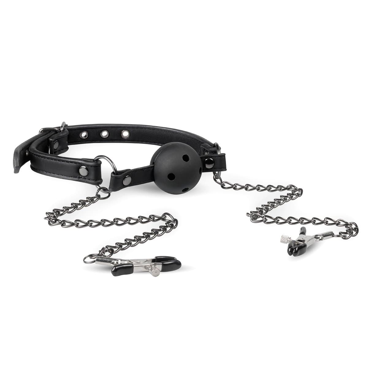 Easytoys Open Ball Gag With Nipple Clamps Gagball med bröstklämmor